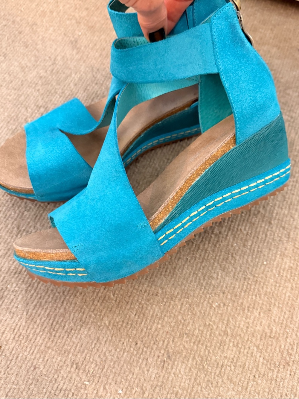 Women’s Teal Antelope Suede Wedge sandals - Picture 2 of 6